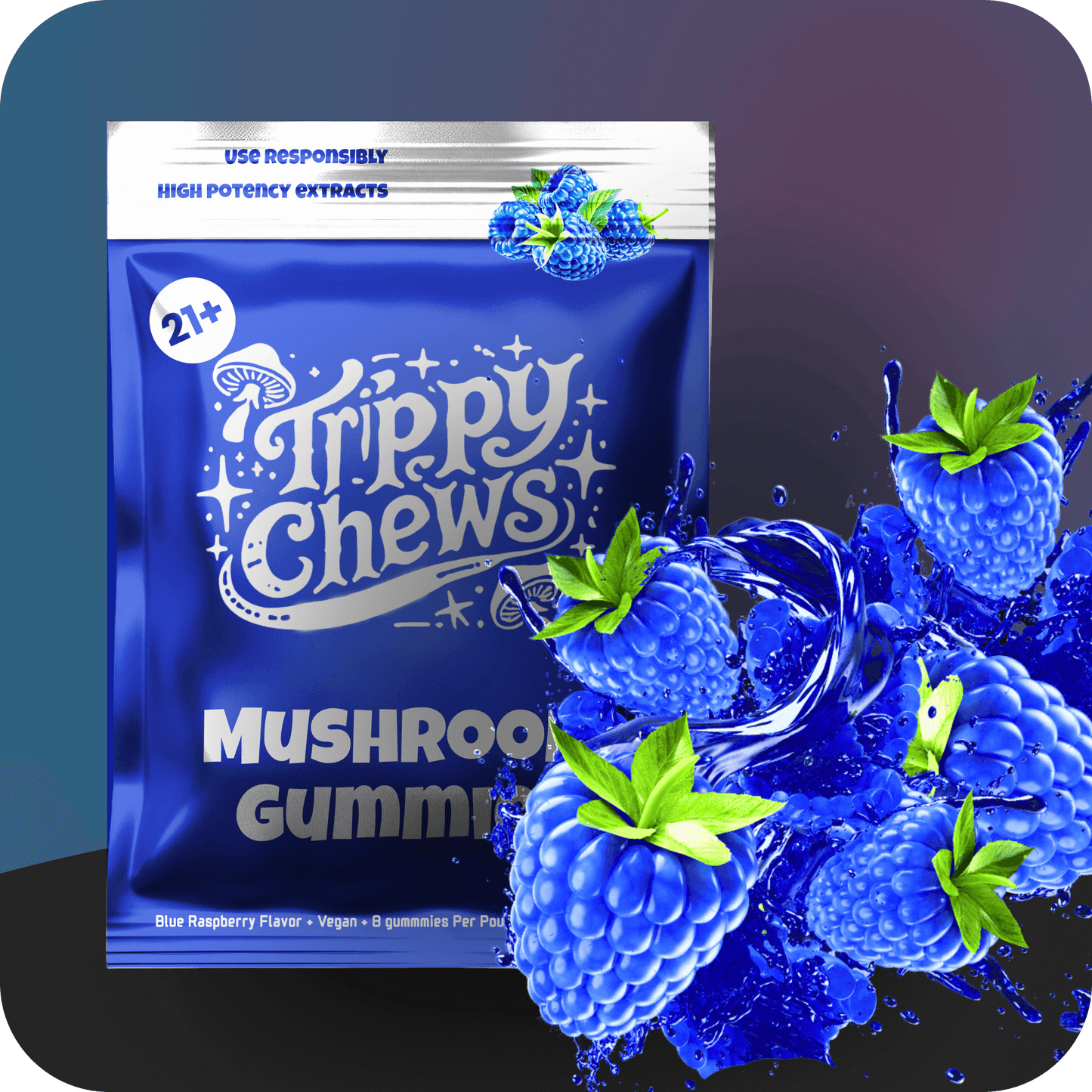 TRIPPYCHEWS MUSHROOM GUMMIES - Blue RaspBerry